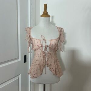 Bershka Pink Floral Chiffon Top